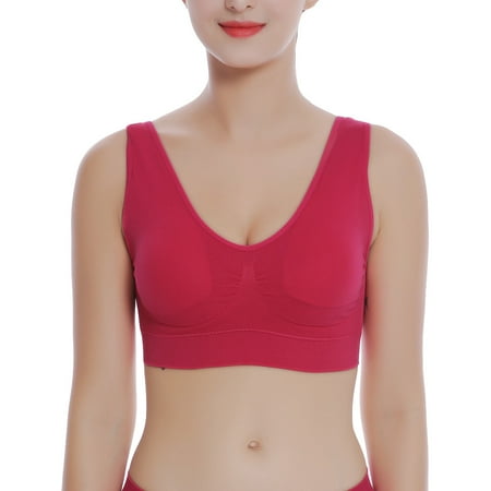 

Outfmvch Women Womens Summer Tops Pure Color Plus Size Ultra-thin Large Bra Sports Full Cup Hot Pink 3XL