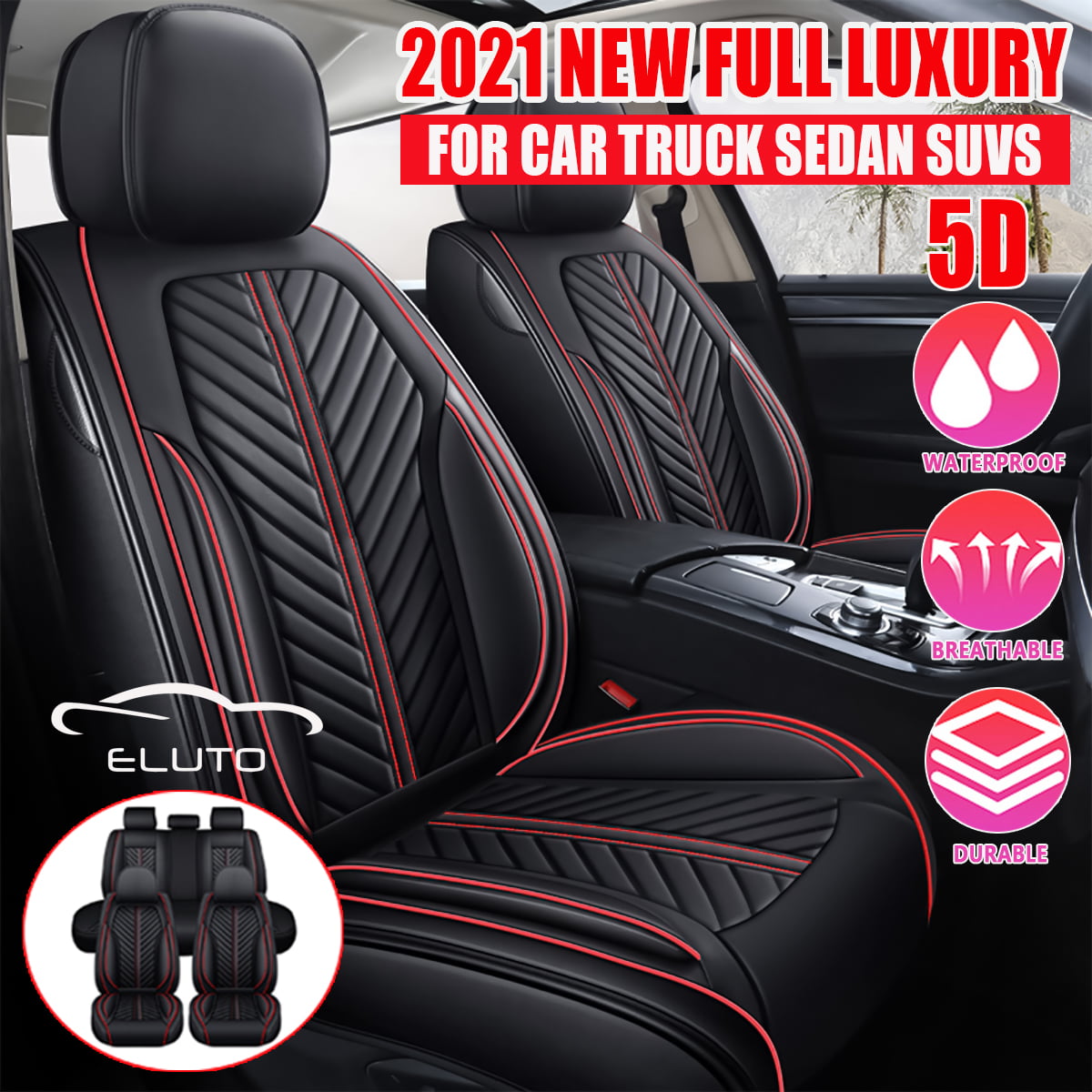 Interior Pro Universal Car Seat Cover Set  Microfiber Leather 5-Seat Protector