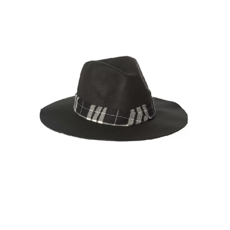 Steve Madden Women's Fedora with Plaid Trim Hat (O/S, Black)