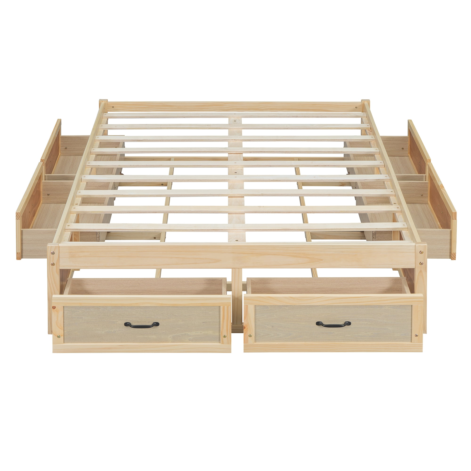 Euroco Wood Full Size Platform Bed with 6 Drawers for Kids Teens Adults, Antique Natural