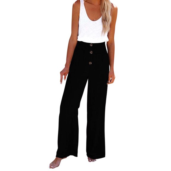 Outfmvch Summer Pants for Women Flowy Wide Leg Drawstring High Waist Women' S Culottes Linen Palazzo Pants for Women High Waisted Linen Pants Women Beach Pants for Women Gaucho Pant Black S-2XL