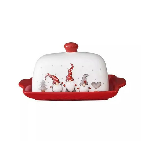 Christmas Butter Dish with Lid Creative Ceramic Dish, Small Tray Dessert Dish Underglaze Color Decoration