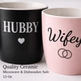 thumbnail image 4 of Triple Gifffted Hubby and Wifey Coffee Mugs Set, Mr and Mrs Couples Gift for Wedding, Anniversary, Engagement, Valentines, Christmas Day, His Hers Present for Husband Wife, Newlyweds, 13oz Ceramic, 4 of 5