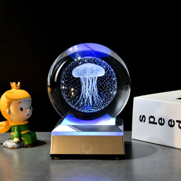 Bola de cristal tallada 3D luz nocturna de ambiente luminoso adorno de escritorio creativo bola de cristal con base de luz