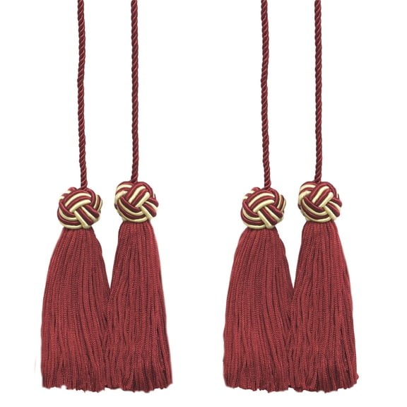 Turkish Head Double Tassel Curtain and Drapery Tieback / Holdback, 3 3/4" Tassel (9.5cm), 27" Spread (68.5cm) # BHCT, Burgundy Red #275 (Dark Wine Red) Set of 2