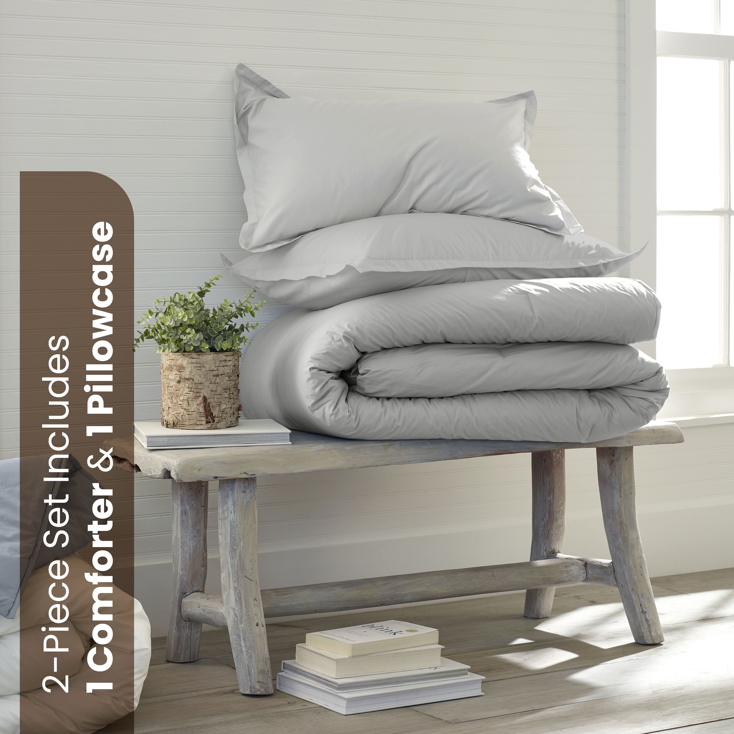 Martex EcoPure 2-Piece Organic Cotton White Solid Comforter Set, Twin – Light Grey