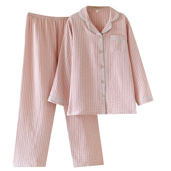 BILIKEYU Women's Pure Cotton Yarn Dyed Pajamas with Long Sleeves And Cardigan, Fleece Pajamas Women, Lounge Sets for Women, Womens Loungewear Set