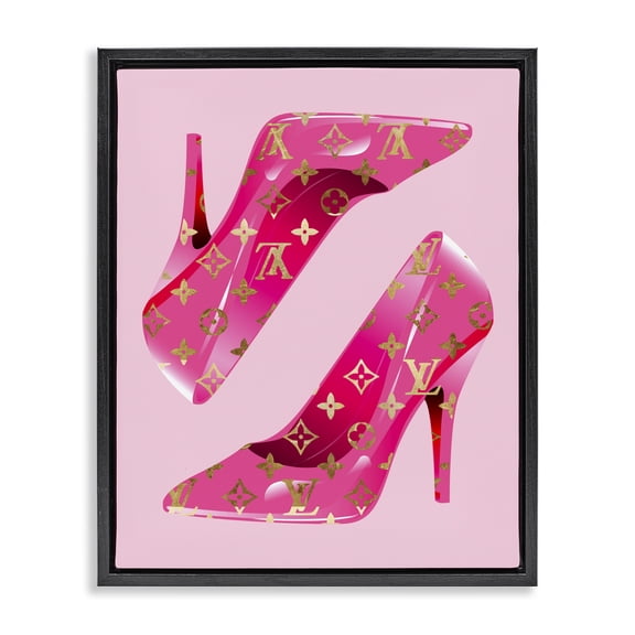 Stupell Industries Art Deco Pink Glam Logo Shoes Black Floating Frame Canvas Art, 17 x 21, by Lil' Rue