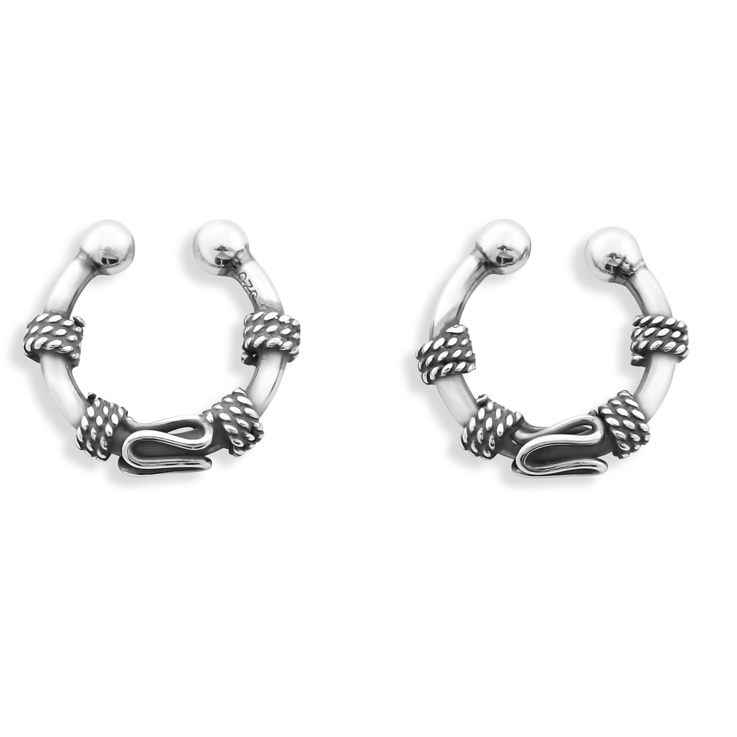 Sterling Silver Bali Faux Septum Nose Ring, NonPiercing ClipOn Septum