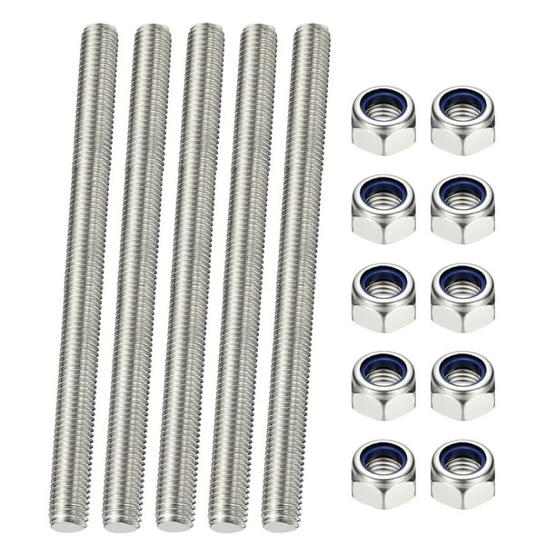 Varilla roscada completamente roscada Uxcell, M6 x 150mm, pernos de rosca derecha de acero inoxidable 304 con tuercas, 5 Pcs
