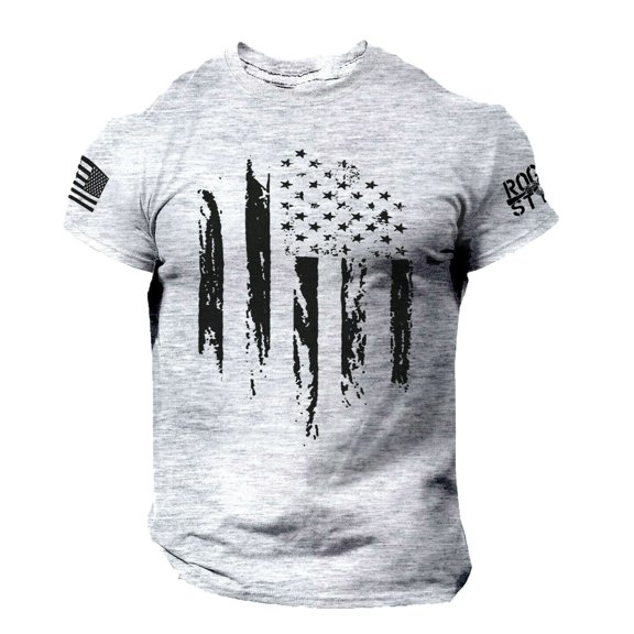 CIENVNSTG Soft Breathable Slim Fit Independence Day Mens T Shirts Short Sleeve Crew Neck Distressed USA Flag Print Arm Patch Detail Vintage Casual Daily Spring Summer 250 Anniversary Tops Gray M