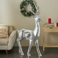 thumbnail image 2 of 34" x 61" Silver Fiberglass Floor Reindeer Christmas Sculpture with Mosaic Pattern, by DecMode, 2 of 9