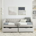 thumbnail image 6 of Twin Size Daybed with Drawers, Upholstered Tufted Sofa Bed for Bedroom & Living Room, Button Back and Waved Shape Arms, Beige, 6 of 8