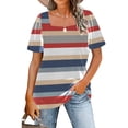 thumbnail image 4 of HAPIMO Rollbacks Shirts for Women Scoop Neck Tee Shirt Casual Comfy Pullover Tops Teen Grils Fashion Clothes Short Sleeve Striped Daisy Print Womens Summer Tops Multicolor XL, 4 of 7