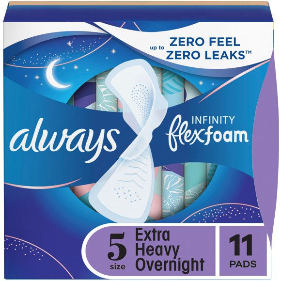 Always Infinity with FlexFoam Pads, Size 5, Extra Heavy Overnight, with Wings, Unscented