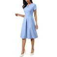 thumbnail image 4 of INSPIRE CHIC Summer Dress for Women Casual Short Sleeve Above Knee A Line Casual Business Work Dress XS Light Blue, 4 of 6