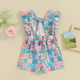 thumbnail image 3 of Bagilaanoe Toddler Baby Girl Summer Jumpsuit Shorts Floral Print Flying Sleeve Bodysuit 6M 12M 24M 3T 4T Kids One Piece Romper, 3 of 8