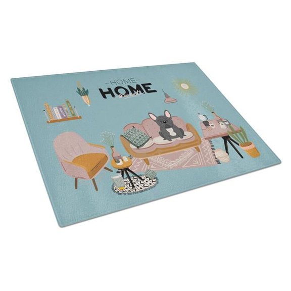 Black French Bulldog Sweet Home Glass Cutting Board - Large