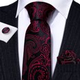 thumbnail image 2 of Barry.Wang Paisley Ties for Men Flower Silk Necktie Set with Handkerchief Cufflinks Wedding Party Business, 2 of 4