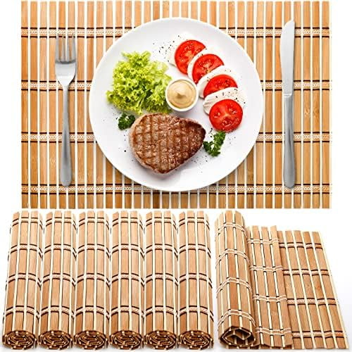 8 Pack Natural Bamboo Placemats, Rustic Anti-Slip and Heat-Resistant Table Mat for Kitchen, Dinning Room, Table Protection$$Home Decor, Kitchen, & Other