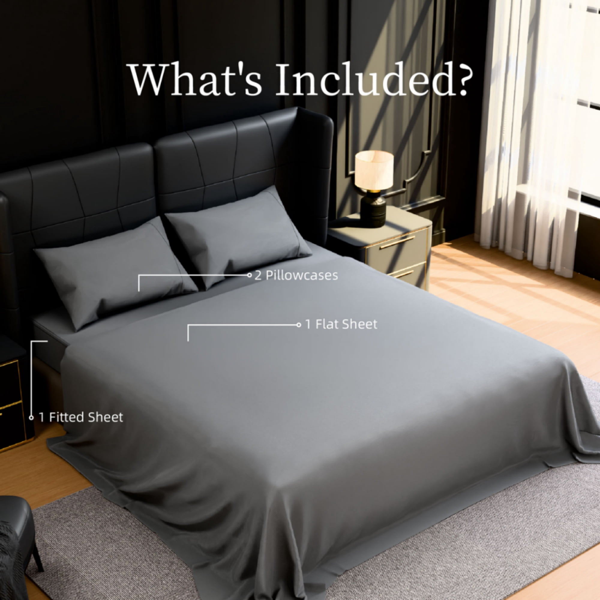 GARITIN Brushed Microfiber King 4-Piece Bed Sheets Set, 90GSM Ultra-Soft Breathable Bedding with 2 Pillowcases, 14-Inch Deep Pocket Fitted Sheet, Shrinkage Fade Wrinkle Resistant Easy Care, Grey