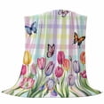 thumbnail image 6 of Tulips Spring Floral Blanket Soft Cozy Warm Throw Blanket for Couch, Plush Fuzzy Flannel Fleece Blankets for Sofa, Flowers Butterfly Plaid Pastoral Bed Blankets Lightweight Gifts for Women, 32"x48", 6 of 9