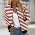 thumbnail image 6 of Hvyesh Stripe Jackets for Women Zip Up Bomber Jacket Pockets Grphic Print Windproof Outwear Fall Long Sleeve Coat Streetwear Orange, 6 of 6