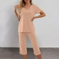thumbnail image 2 of cfhntfmh Womens Pajama Sets Casual V Neck Short Sleeve Basic T-Shirts Loose Capri Pants Sleepwear with Pockets 2 Piece Pjs Sets, 2 of 6