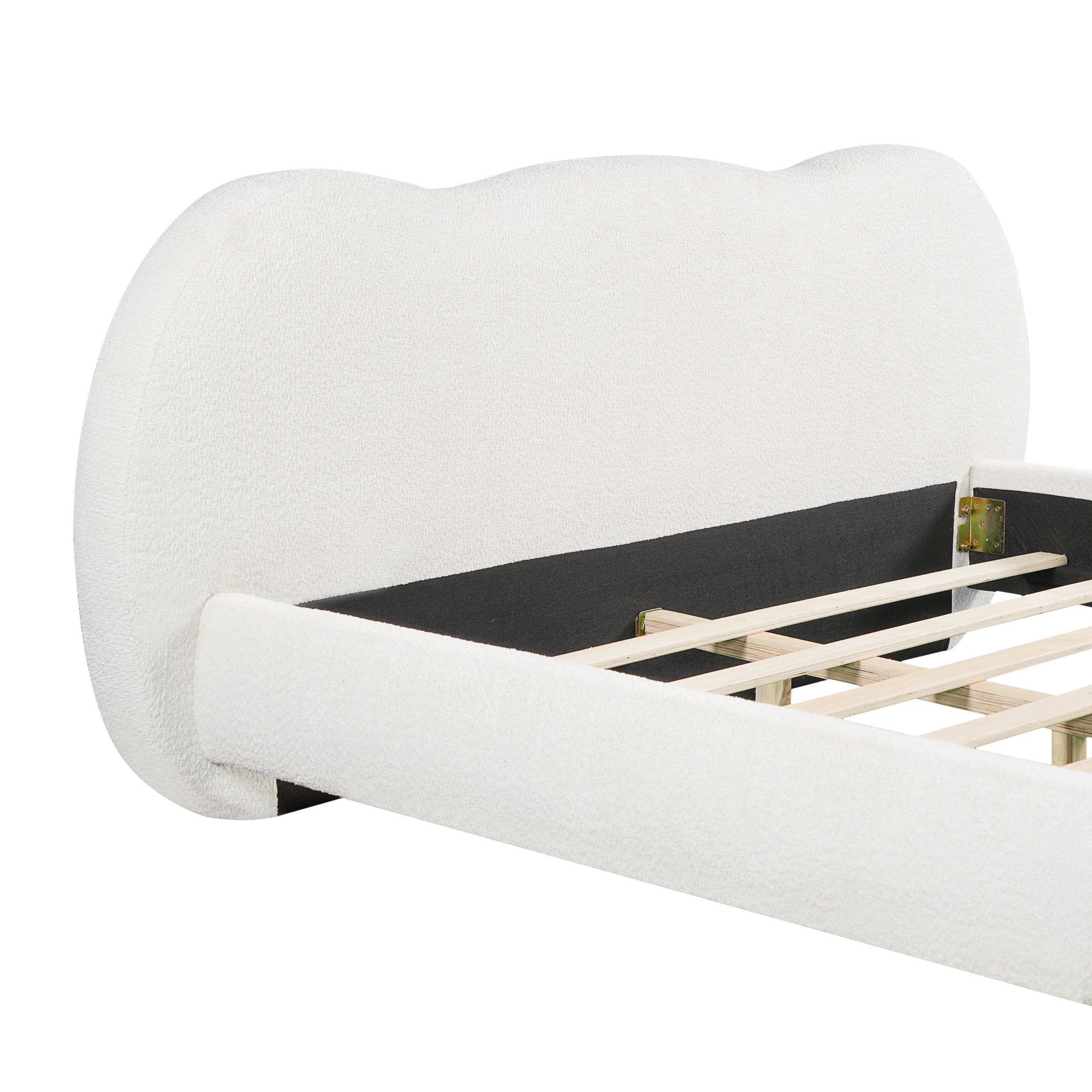 Christopher Knight Home Queen Upholstered Bed Frame with Curved Thick Headboard, Round Legs, Off White