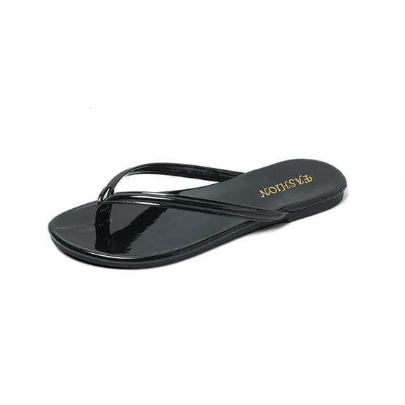 Women's Flip Flops Fashion Sandals Thick Sole Black Solid Color Open Toe Casual Comfortable