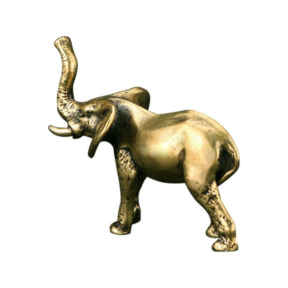 MLINS Golden Brass Elephant Figurine for Decoration with Smooth Surface and Flat Bottom Design 4.72x2.17x2.95 Inches