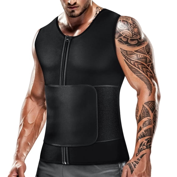 Chaleco sauna de neopreno para hombre Cimkiz, faja reductora con cierre de cremallera