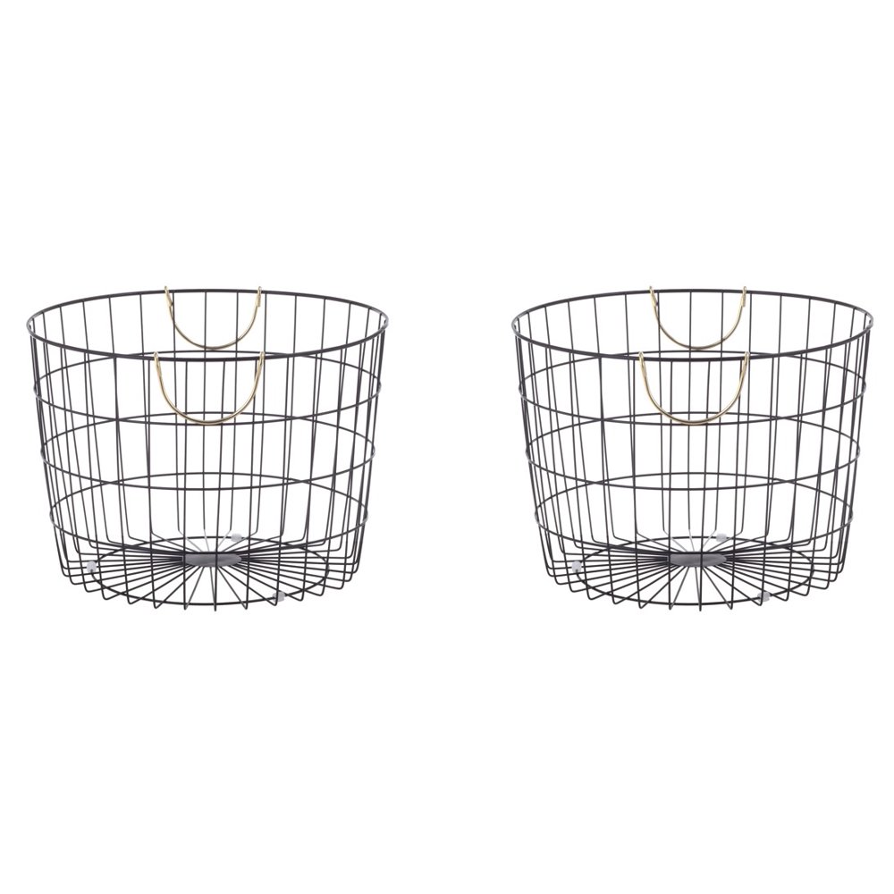Better Homes & Gardens Large Round Wire Black Basket with Gold Handles, Set of 2
