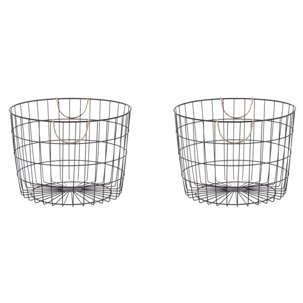 Better Homes & Gardens Large Round Wire Black Basket with Gold Handles