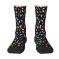 thumbnail image 2 of Calcetines largos hasta la rodilla con estampado de dinosaurio divertido (fondo negro) para hombre, calcetines para parejas, calcetines de estilo hip hop con personalidad para patinetas, 2 of 4