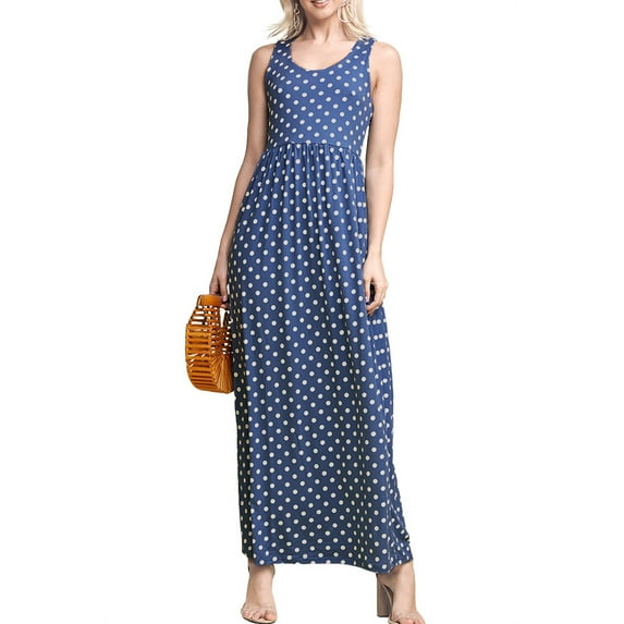 Doublju Women's Empire Seam Sleeveless Maxi Dress with Pockets (Plus Size Available)