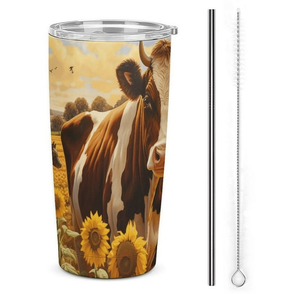 Farm Cows Tumbler with Lids And Straws Insulated Cup Reusable Stainless Steel Water Bottle Travel Mug
