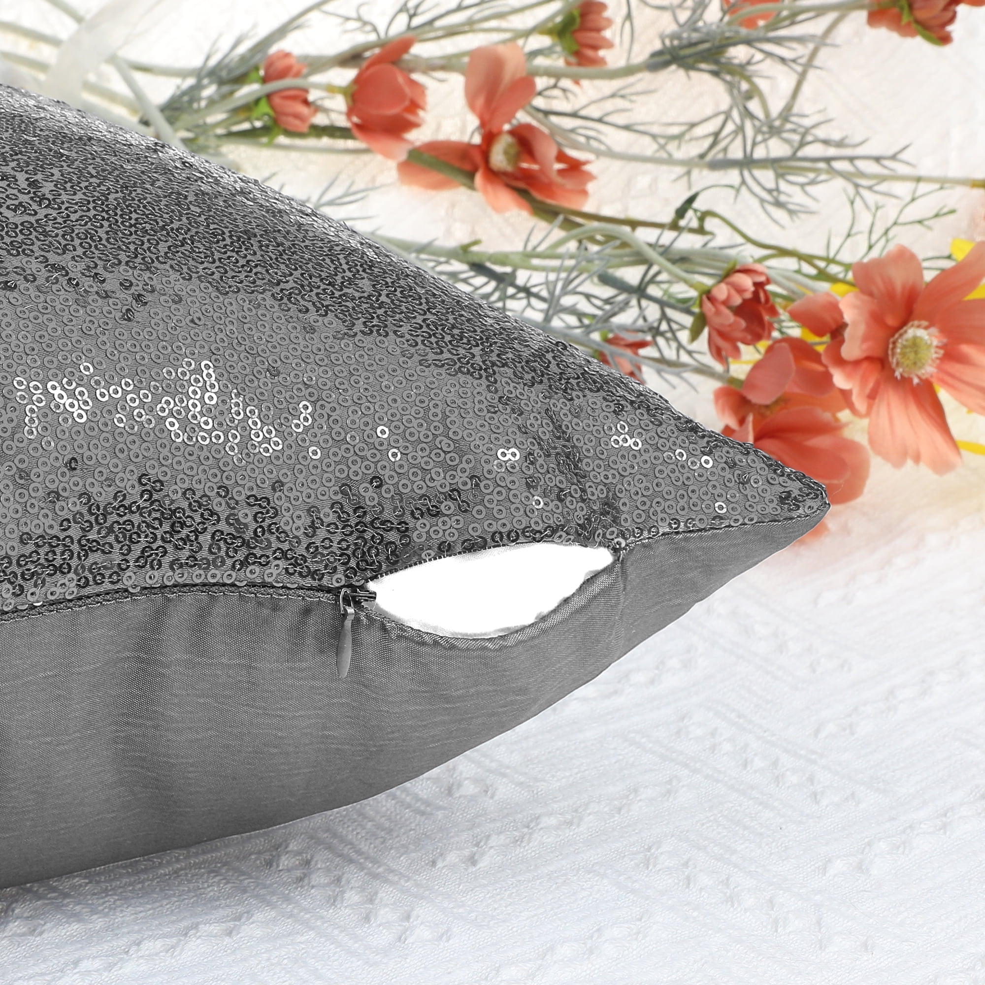 Unique Bargains Sequin Throw Pillow Covers 2 Glitter Decorative Pillow Cases Cushion Cover Gray 18" x 18"