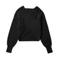 thumbnail image 4 of UJNDER Fashion Solid Crop V Neck Long Sleeve Knit Sweater Pullover for Women Black M, 4 of 5