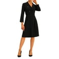 thumbnail image 4 of INSPIRE CHIC Wear to Work for Women 2023 Elegant V Neck Collar Belted Pleated Button Blazer Midi Dresss Black XS, 4 of 5