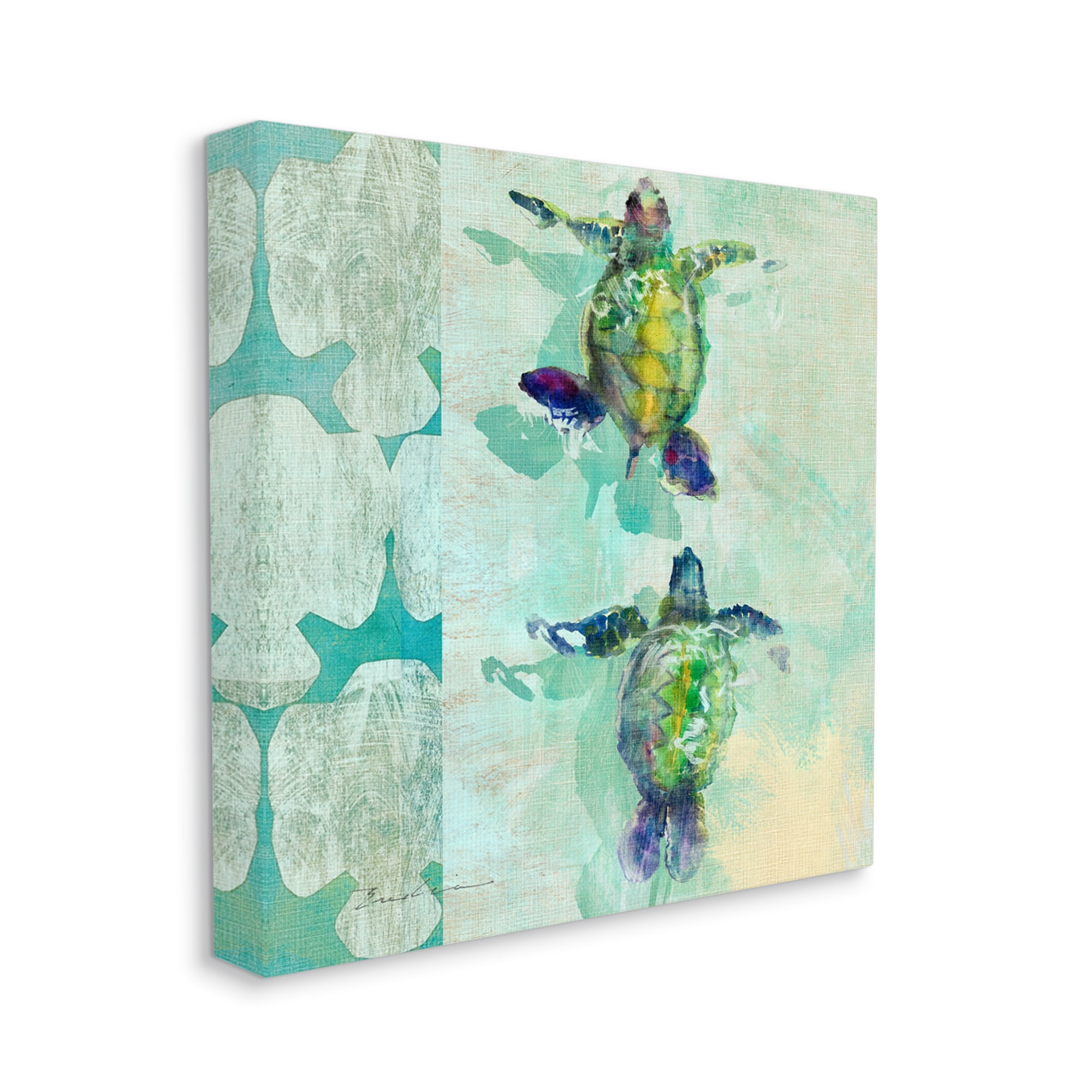 Stupell Green Turtles Swimming Abstract Shapes Landscape Painting Gallery Wrapped Canvas Print Wall Art