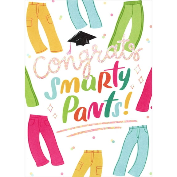 Designer Greetings Congrats Smarty Pants Colorful Pants and Small Dots on White Junior High School Graduation Congratulations Card