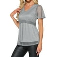 thumbnail image 4 of INSPIRE CHIC Sparkly Blouse for Women's Short Sleeves V Neck Peplum Sparkle Glitter Party Club Top XS Silver Gray, 4 of 6