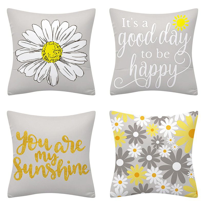 Couch Sofa Bedroom Pillowcases Set of 4 Muuyi Daisy Pillow Covers 18x18 Pillow Protector Decorative Throw Pillows Decor Pillow Cases for Home