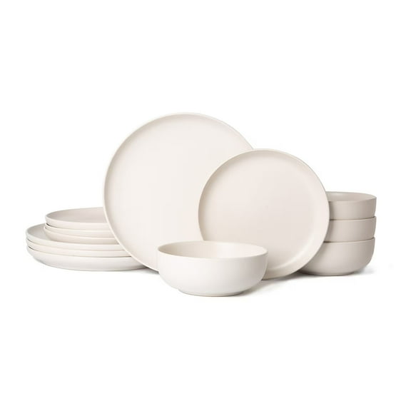 SBYOJLPB 12-Piece Stoneware Dinner Plates Bowls Sets Microwave Dishwasher Safe Dinner Plates Bowls Set Stackable Matte Glaze Kitchenware for 4