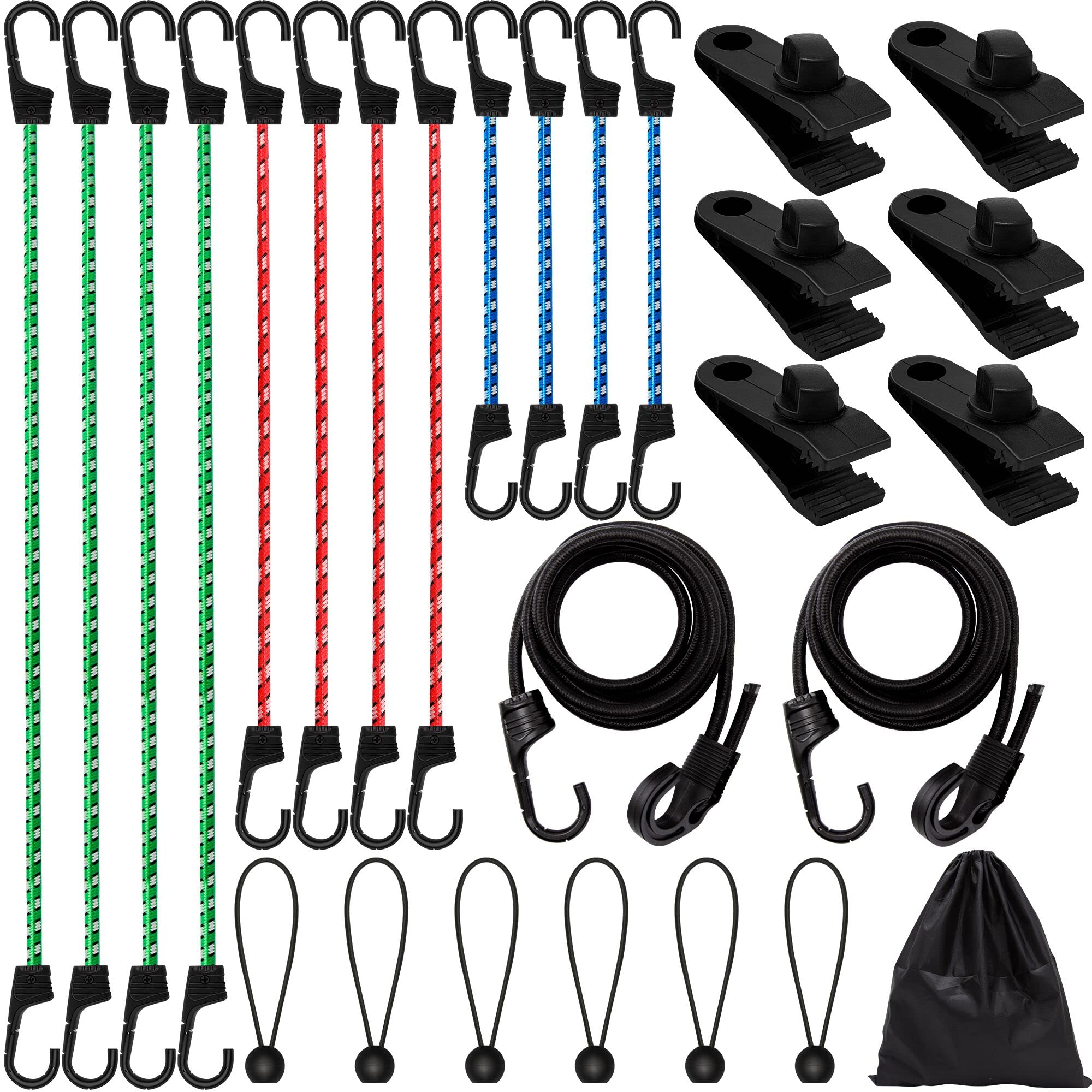 Bungee Cords Heavy Duty Outdoor, Bungee Cords Assorted Sizes with Metal