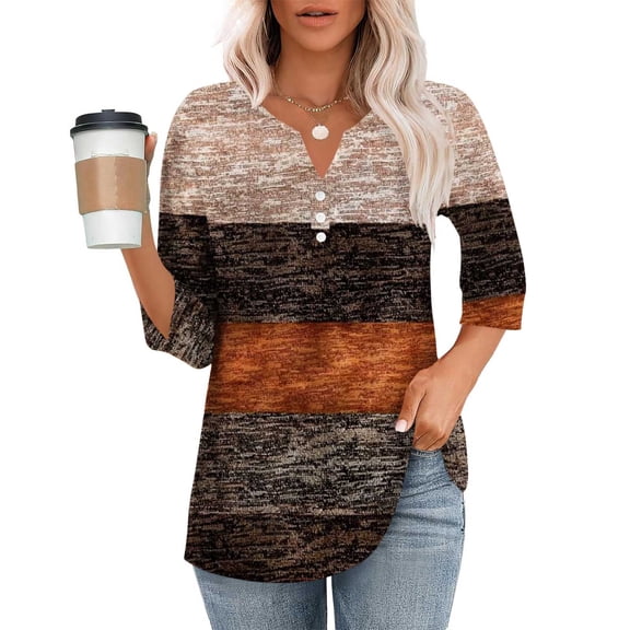 purcolt 3/4 Sleeve Tops for Women Dressy Casual V Neck Printed T Shirts Cute Tunic Tops Business Work Blouses
