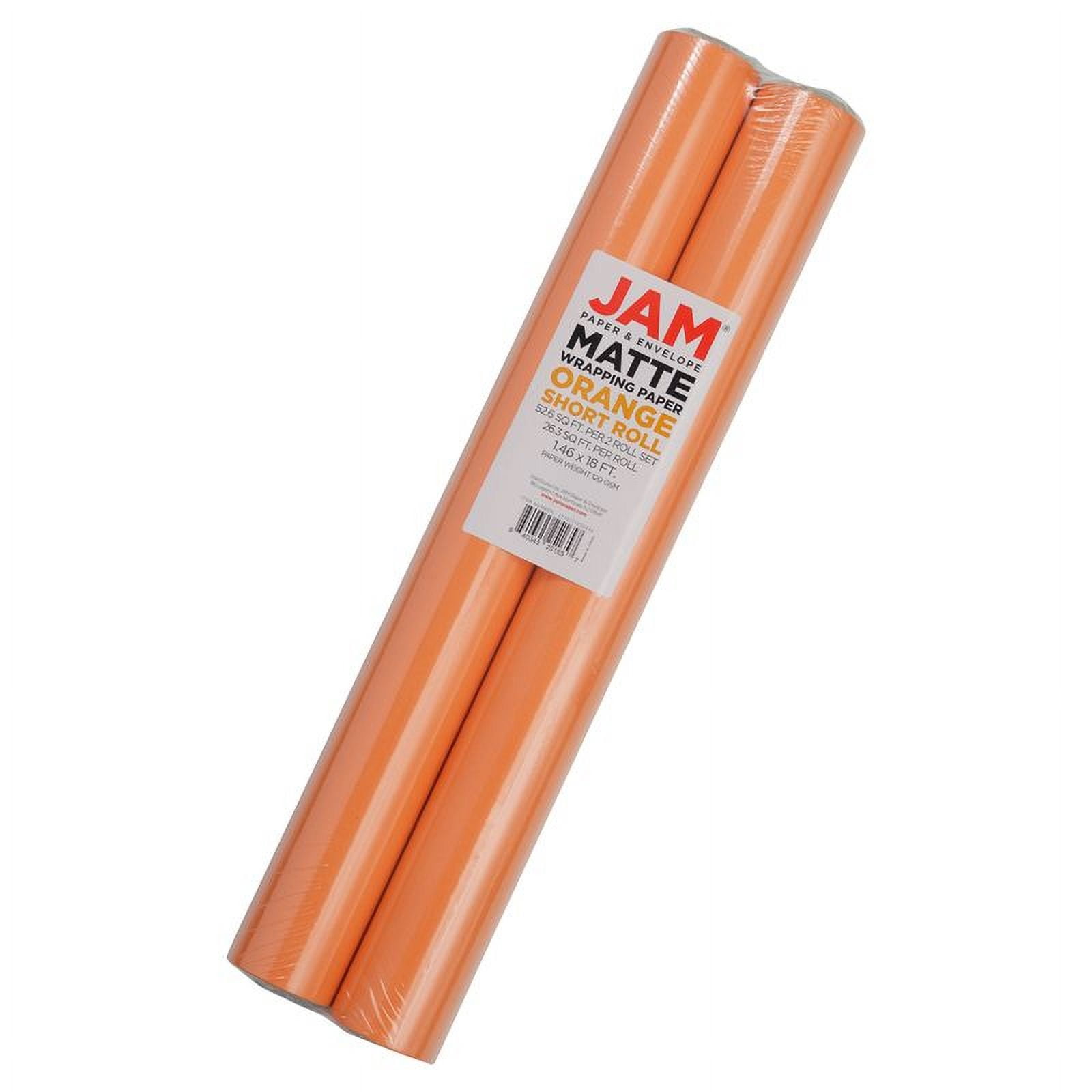 JAM Paper Matte Wrapping Paper, 52.6 Sq ft Total (17 in x 18 Ft Each), Orange, 2 Rolls