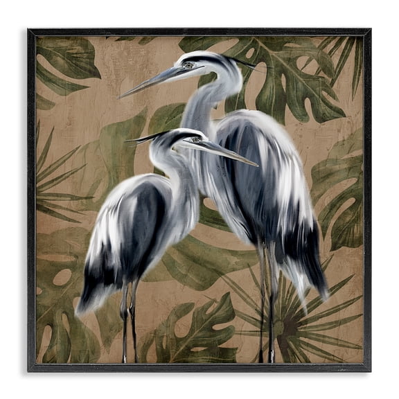 Stupell Industries Coastal Two Herons over Tropical Leaves Black Framed Giclee Art, 12 x 12, by Kim Allen