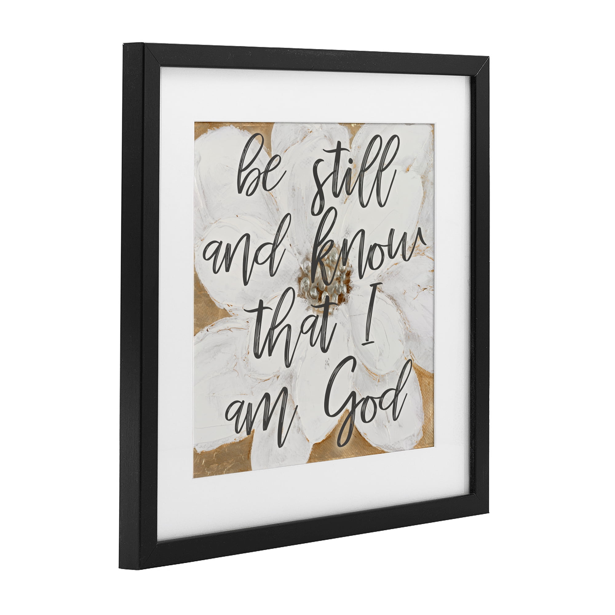 Stupell Industries Be Still Script with Flower Black Framed Print Under Glass, design by Lanie Loreth